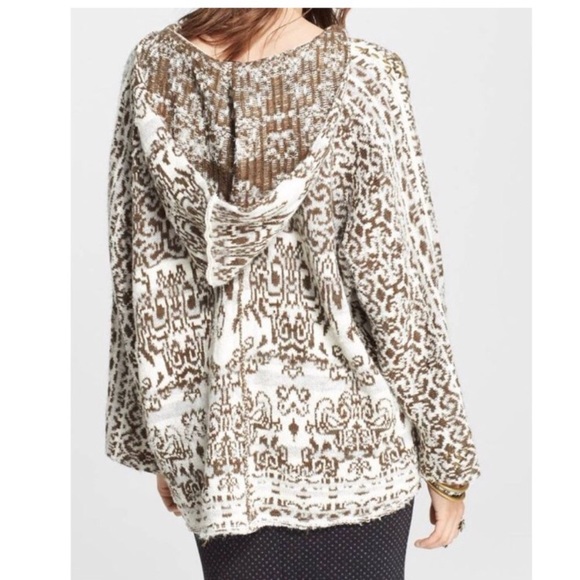 Free People *Ivory/Green Raggy Fairisle Boho Hooded Sweater - Picture 6 of 12